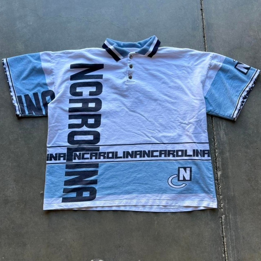 90s Boxy University of North Carolina College Polo AOP Shirt